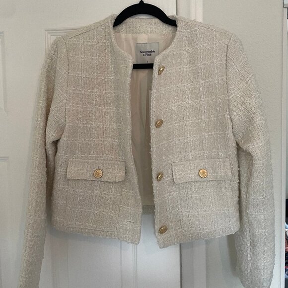 Cream Abercrombie & Fitch Collarless Boucle Jacket (NWT) - Picture 1 of 2